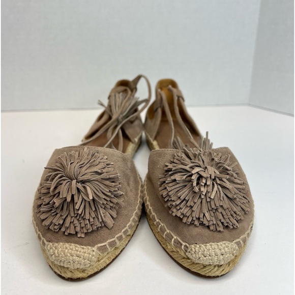 Aquazzura Flat Sunshine Espadrilles Suede Pom Pom Tie Womens EU 38 NWOB - Picture 3 of 12